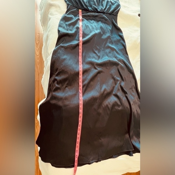 Dessy Collection V Neck Stretch Satin Charmeuse Gown In Midnight Blue - Picture 10 of 15